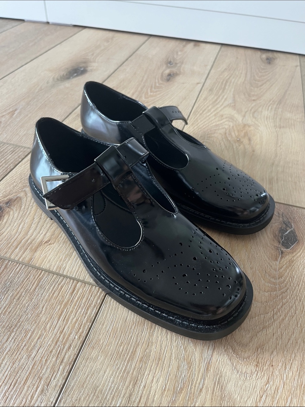 Classic Black Patent T-Strap Shoes